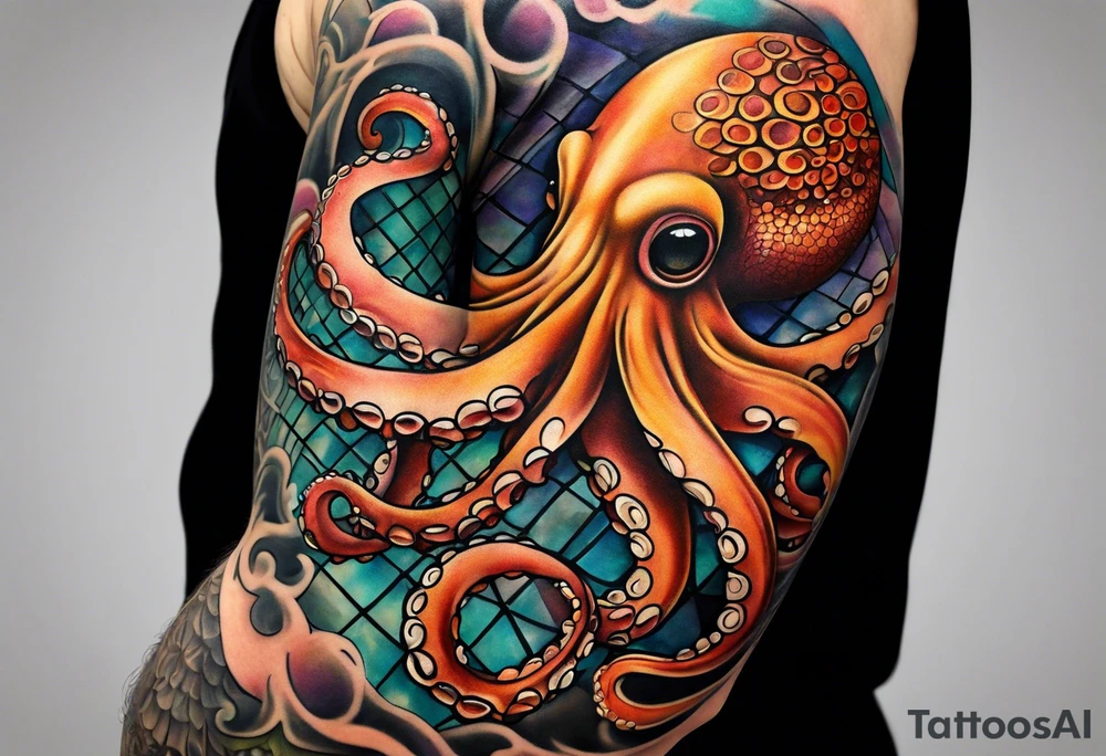 Octopus Arm Sleeve with fall colors tattoo idea