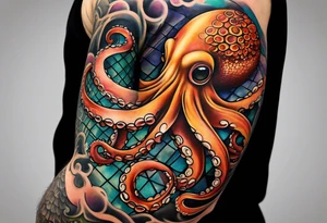 Octopus Arm Sleeve with fall colors tattoo idea