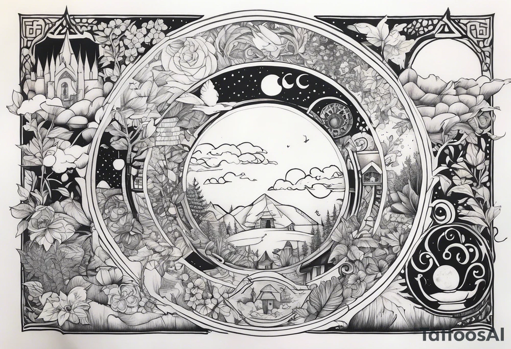 Storybook collage sleeve tattoo tattoo idea