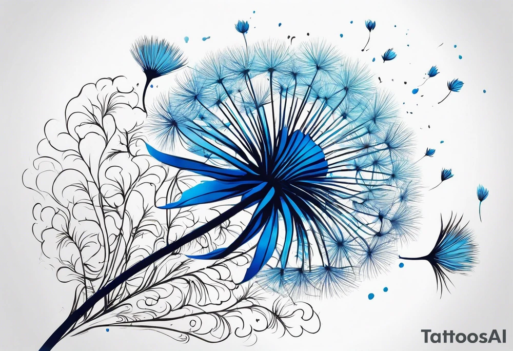 Blowing dandelion , blue color background tattoo idea