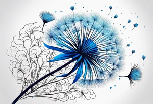 Blowing dandelion , blue color background tattoo idea