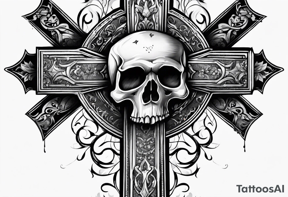 cross on top of a skull tattoo idea