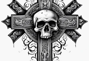 cross on top of a skull tattoo idea