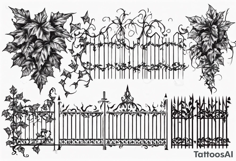 metal fence with pointy ivy tattoo idea