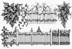 metal fence with pointy ivy tattoo idea