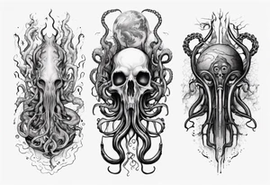 a tattoo on the theme of lovecraft, with tentacles that embrace the earth tattoo idea
