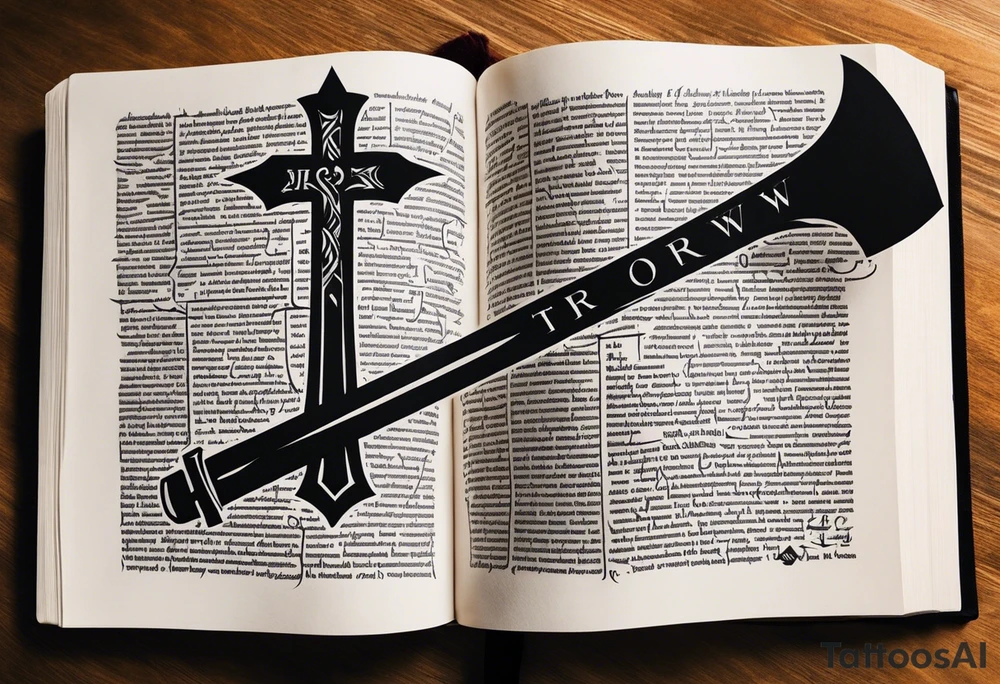 An opened bible with a battle Axe tattoo idea