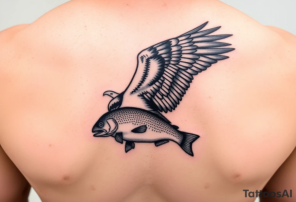 Osprey with a small trout in its talons tattoo idea