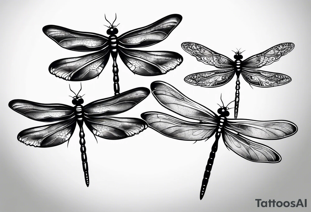 4 dragonflies flying together simple tattoo idea
