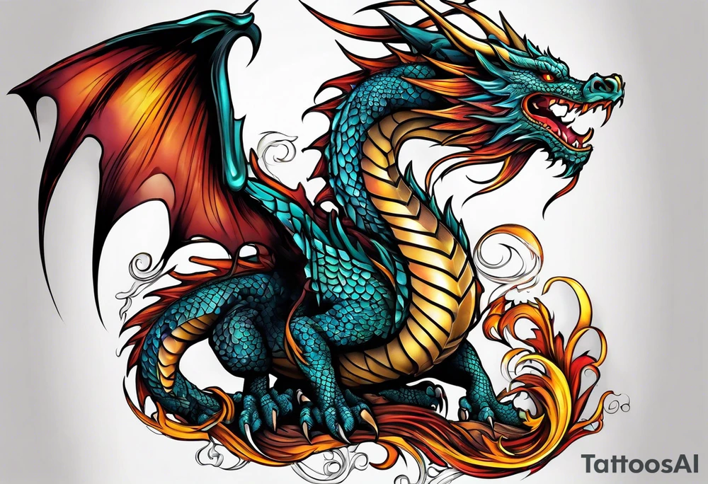 Colourful dragon tattoo idea