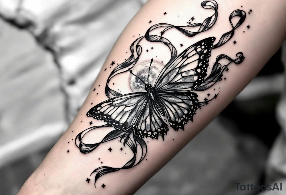 ethereal butterfly with flowing silk ribbons in moonlight tattoo idea ethereal butterfly with flowing silk ribbons in moonlight tattoo idea