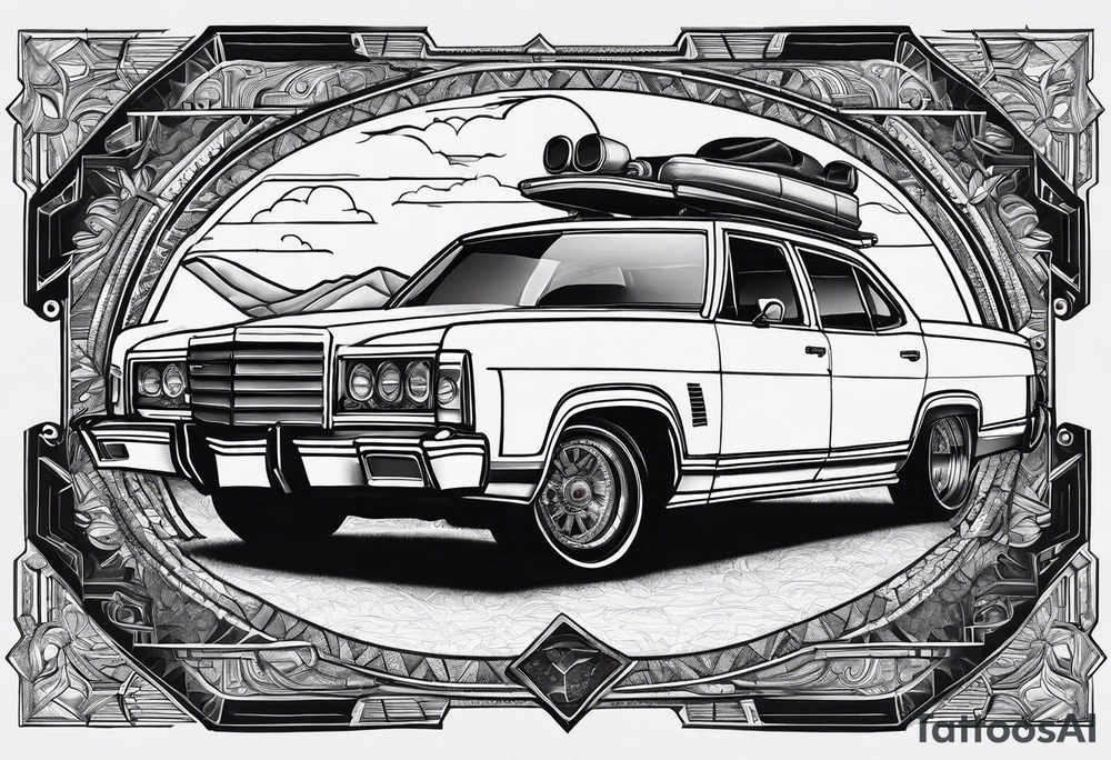 Car with a rooftent and add a citation in aboriginal Australian words in reference of the time. tattoo idea