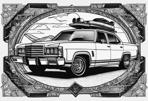 Car with a rooftent and add a citation in aboriginal Australian words in reference of the time. tattoo idea