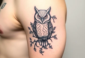 Vine wrapped around owl to where you can barely see the owl 333 in vine tattoo idea
