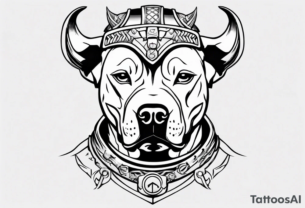 Pitbull with a viking helmet tattoo idea