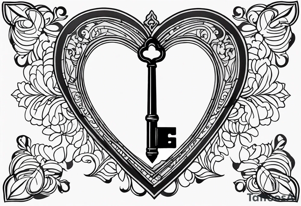 Antique skeleton type key heart shaped tattoo idea