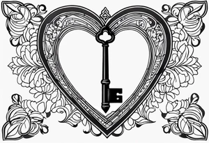 Antique skeleton type key heart shaped tattoo idea