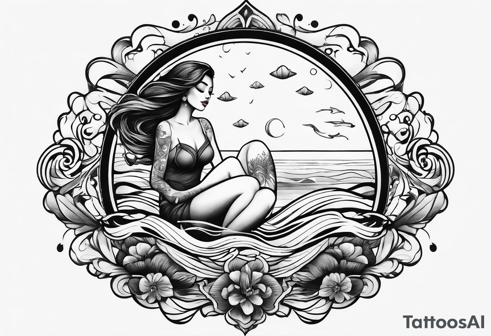 simple tattoo of full body girl comfortably floating above water tattoo idea