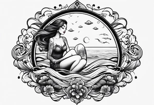 simple tattoo of full body girl comfortably floating above water tattoo idea