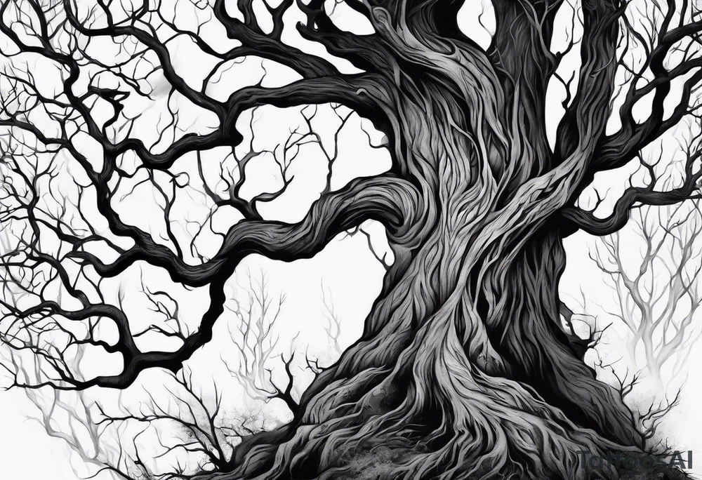 Leshy creepy trees tall tattoo idea