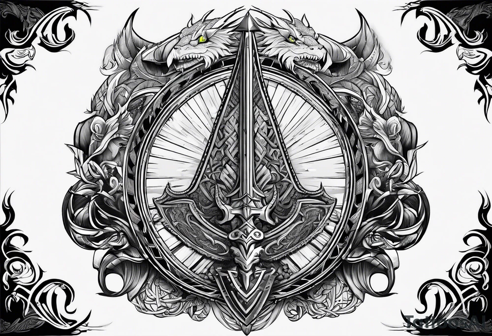 Valhalla sword shield long ship dragon head axe Valknut tattoo idea