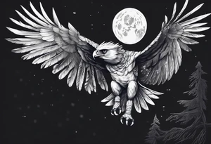 harpy eagle at night flying in the moonlight dark aesthetic tattoo idea