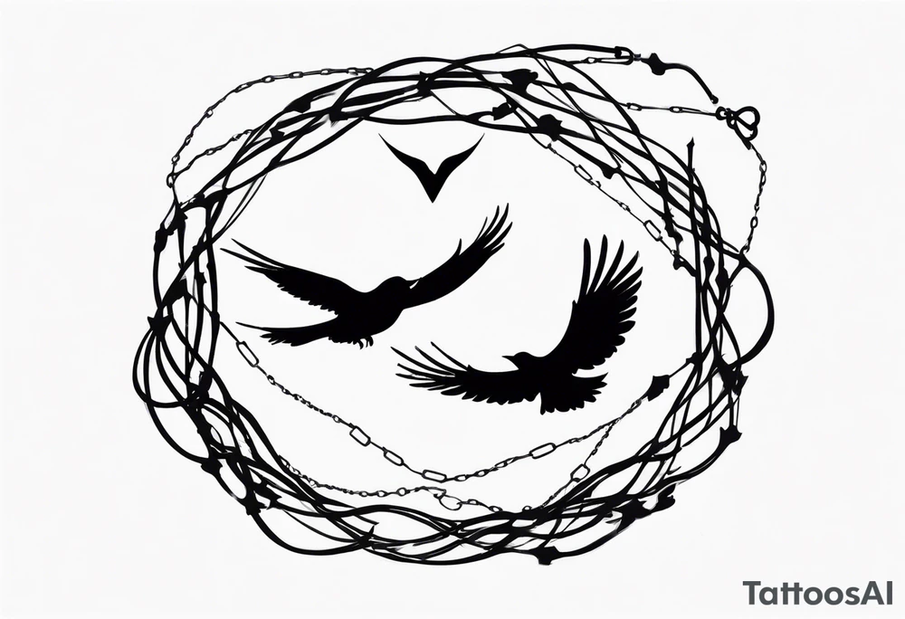 Broken chains with bird flying out tattoo idea