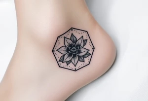 Hexagon with a Leo larkspur and water lilies in the center tattoo idea