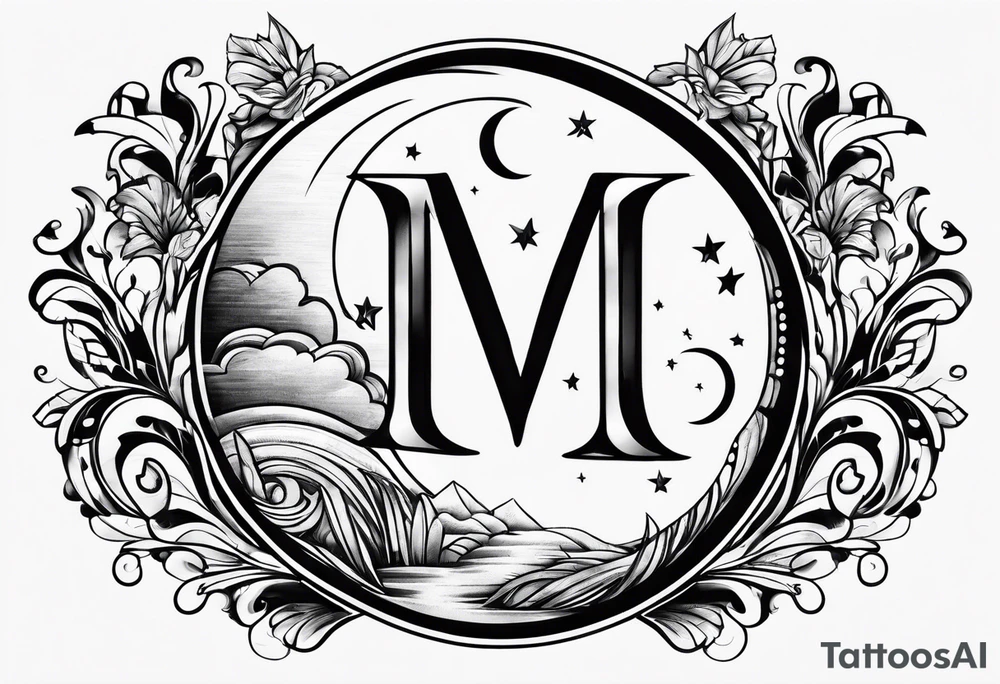 Moon and letter M tattoo idea