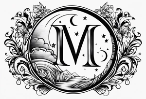 Moon and letter M tattoo idea
