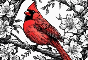 Trees, flowers, red cardinal, representing growth from grief tattoo idea