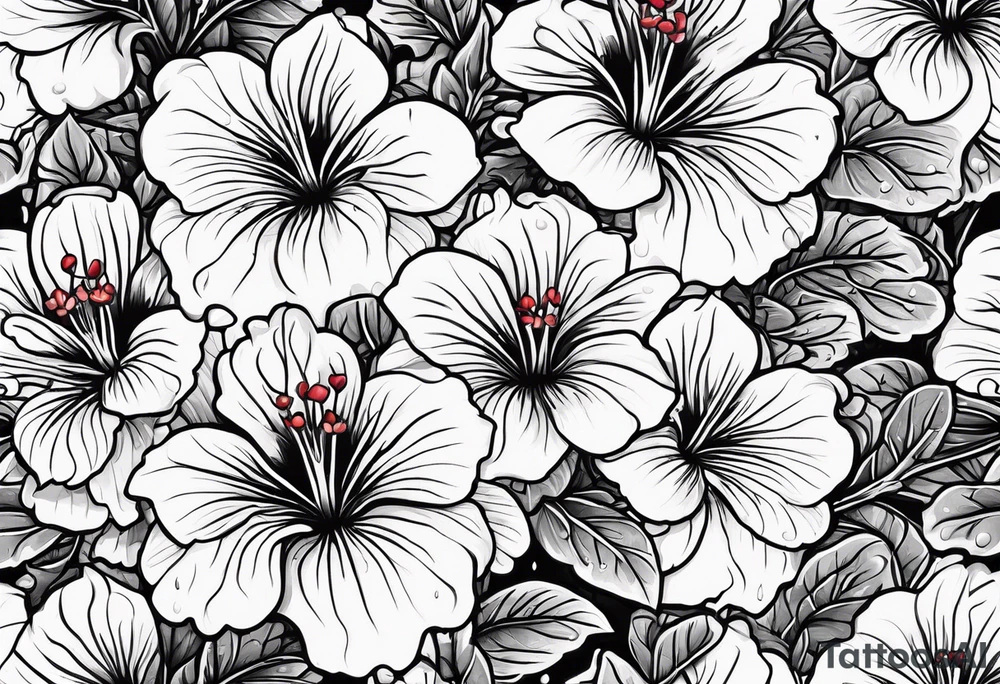 Red geraniums with rain dripping off tattoo idea