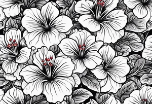 Red geraniums with rain dripping off tattoo idea
