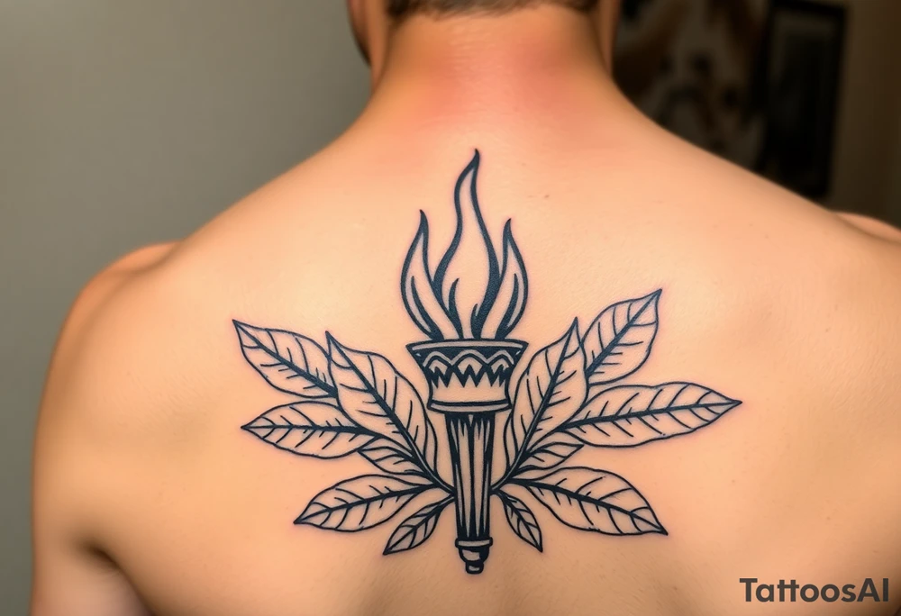 Leadership torch with a background of fig leaves tattoo idea