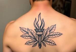 Leadership torch with a background of fig leaves tattoo idea