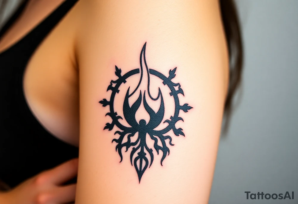 a flame imprisoned in a roots circle tattoo idea