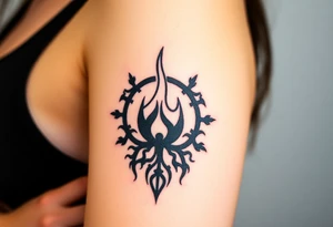 a flame imprisoned in a roots circle tattoo idea