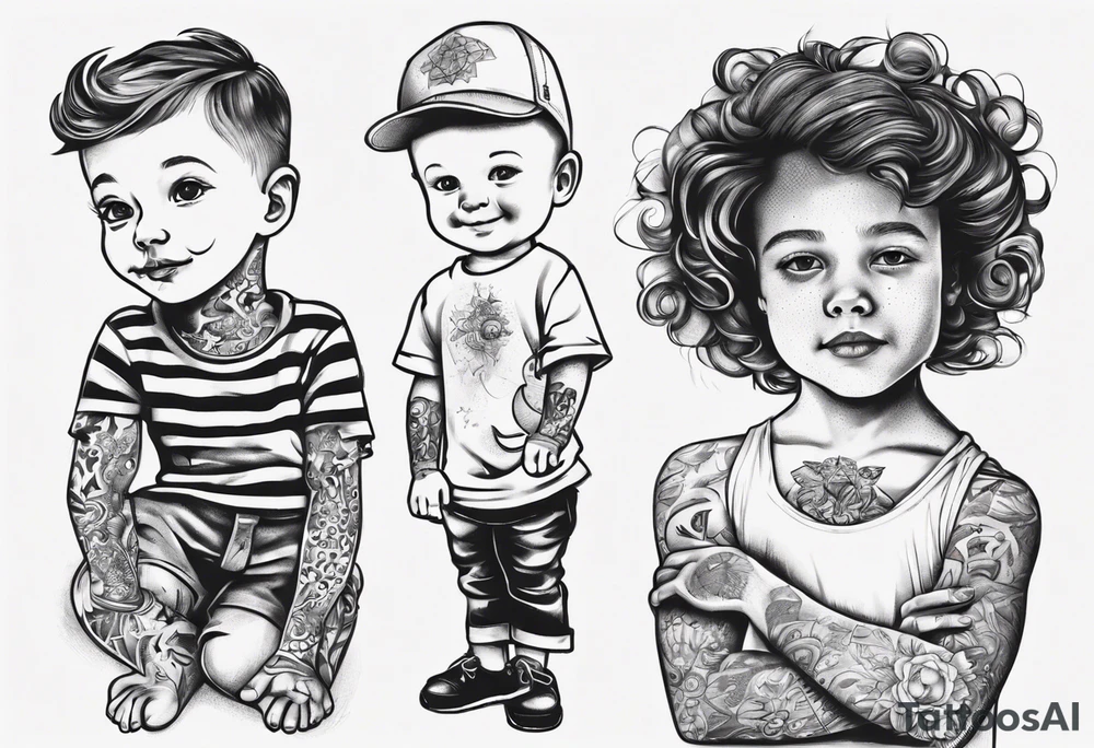 dad and kids, a boy and a girl tattoo idea
