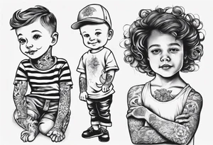 dad and kids, a boy and a girl tattoo idea