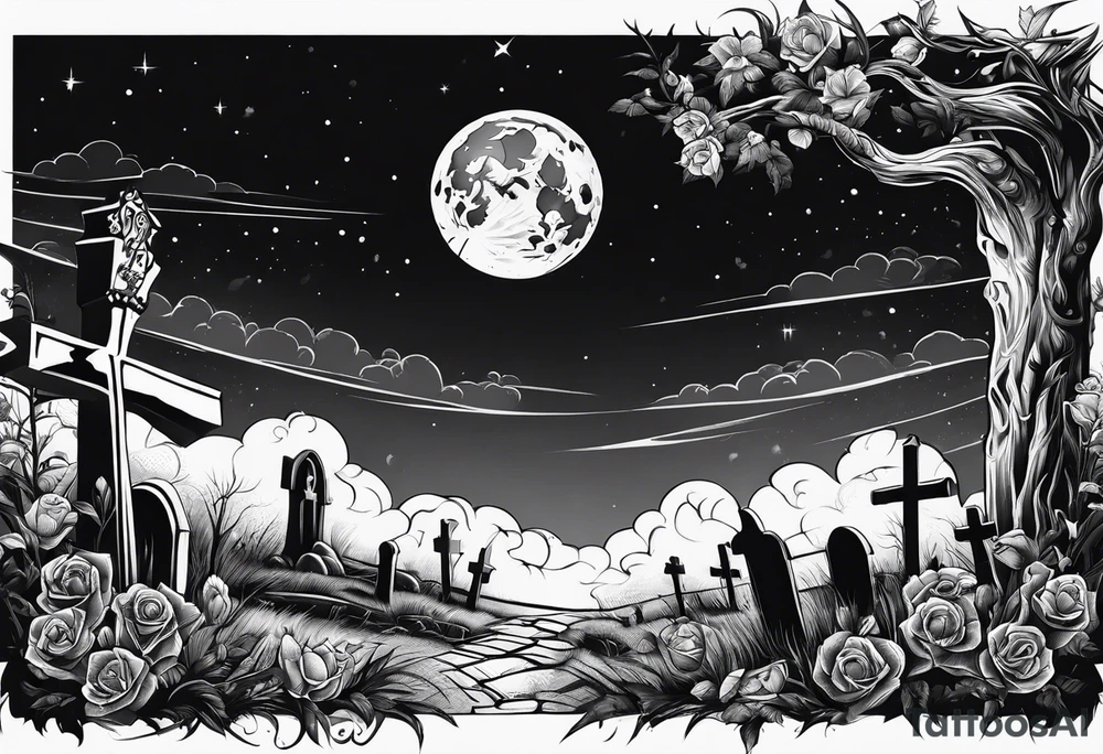 graveyard with moon tattoo idea