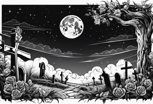 graveyard with moon tattoo idea