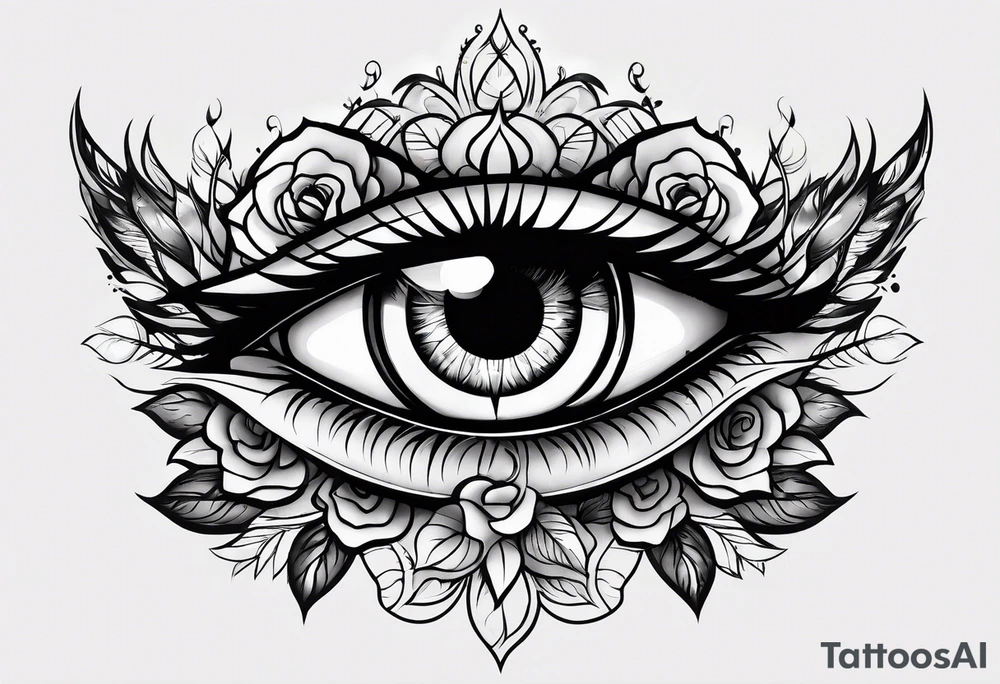 Occult eye rose tattoo idea