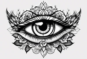Occult eye rose tattoo idea
