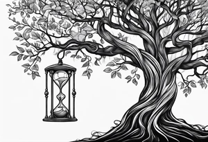 tattoo drawing of a tree with the roots coming out of a hour glass tattoo idea