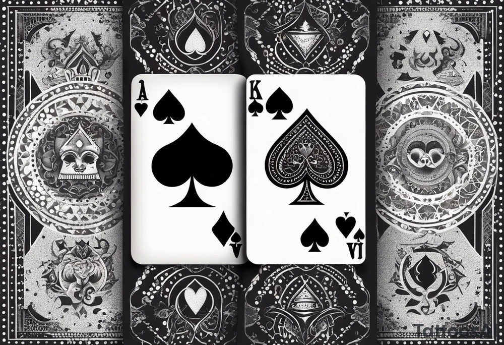 one playing card with both queen of hearts and king of spades in minimalistic style tattoo idea