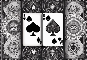 one playing card with both queen of hearts and king of spades in minimalistic style tattoo idea