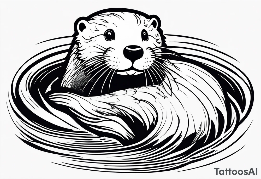 an otter floating on its back with its belly out of the water tattoo idea
