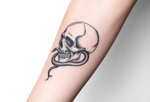 A hyper-realistic Dark Mark, with the snake slithering out of the skull’s mouth, coiled in a hypnotic pose tattoo idea