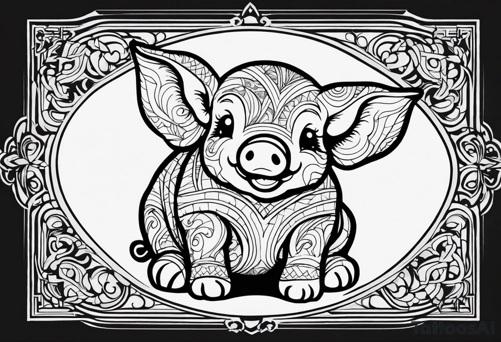 very cute happy piglet.
outline only.
black and white only.
only show the piglet. no extra lines or decoration.
no black shading.
dont make the ears too big.
draw very thin lines

should look like a tattoo that will only take 15 minutes to draw tattoo idea