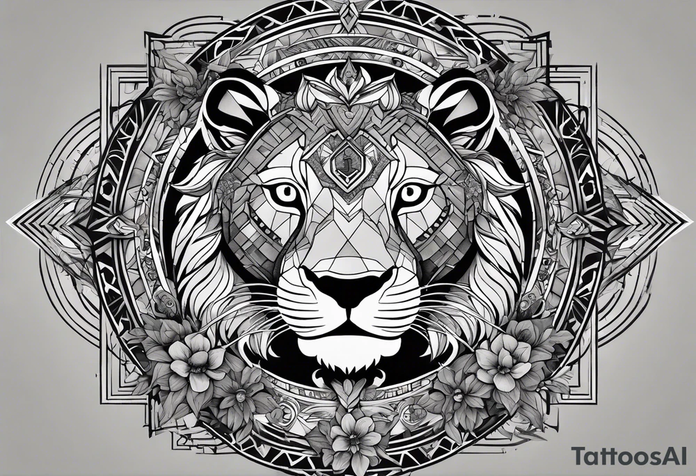 Very asymmetrical, +geometric pattern, with realistic full moon, with hippo face superimposed with lion head,+tribal, +geometric, +inkart , +blackwork, +grey scale, + sketch
with wintersweet flower bud, +inkart touch, +for men, detailed , combined favourite , tattoo idea